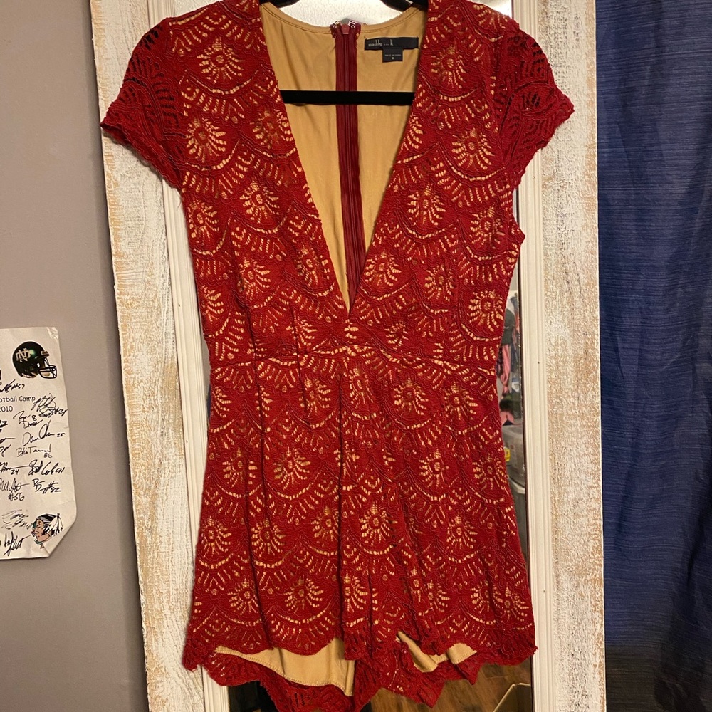 Red Deep Cut Romper